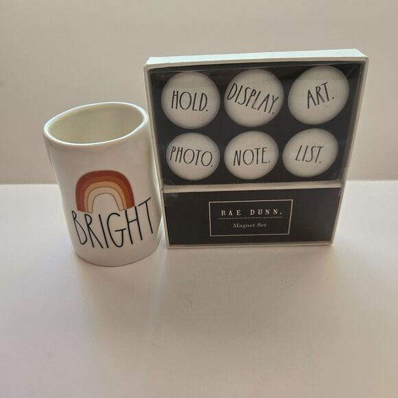 Rae Dunn Office Bundle BRIGHT Ceramic Cup 6 Pc Glass Magnets Organization - Picture 7 of 7